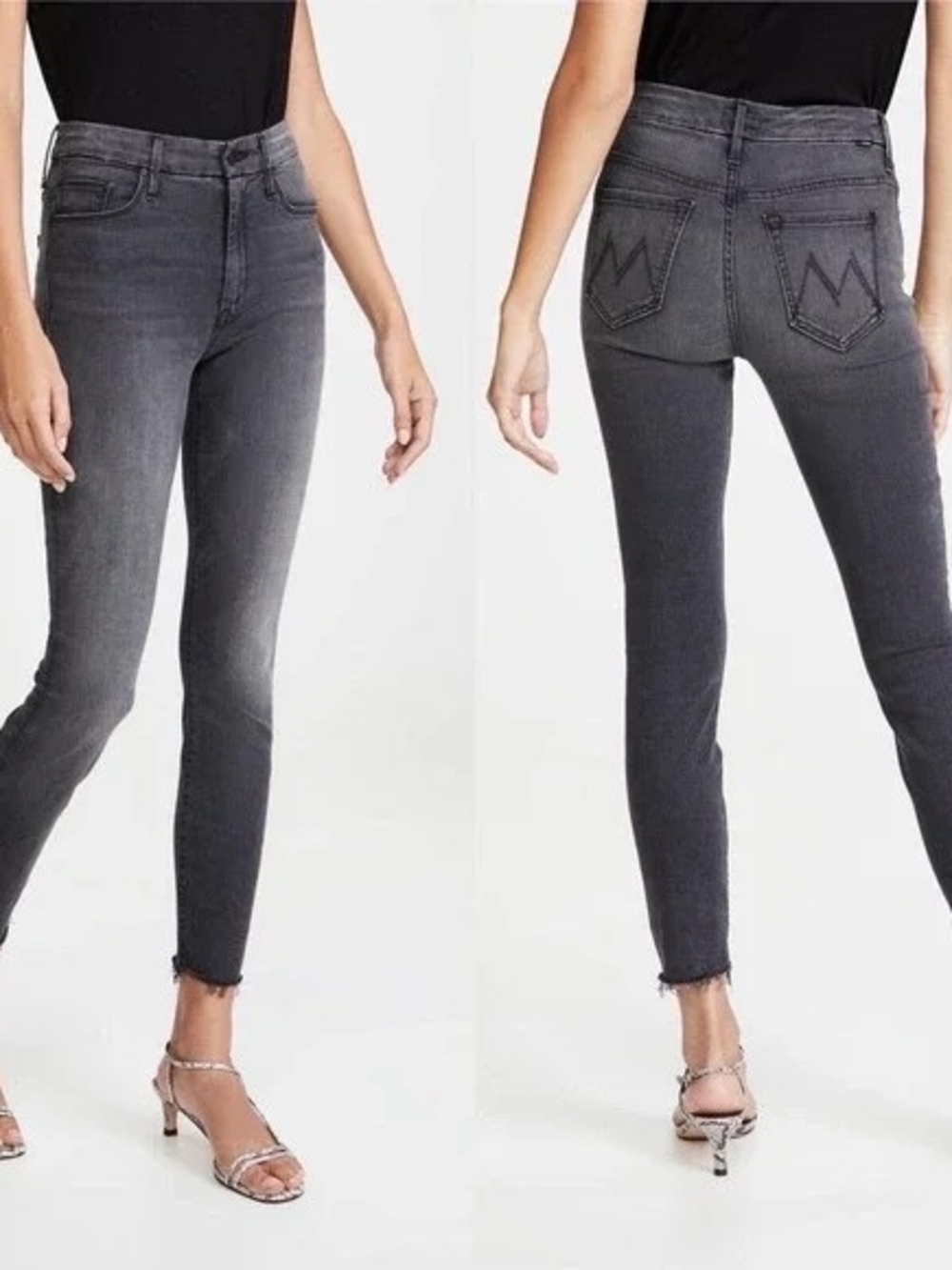 Mother High-Rise Grey Ankle Skinny Jeans 25